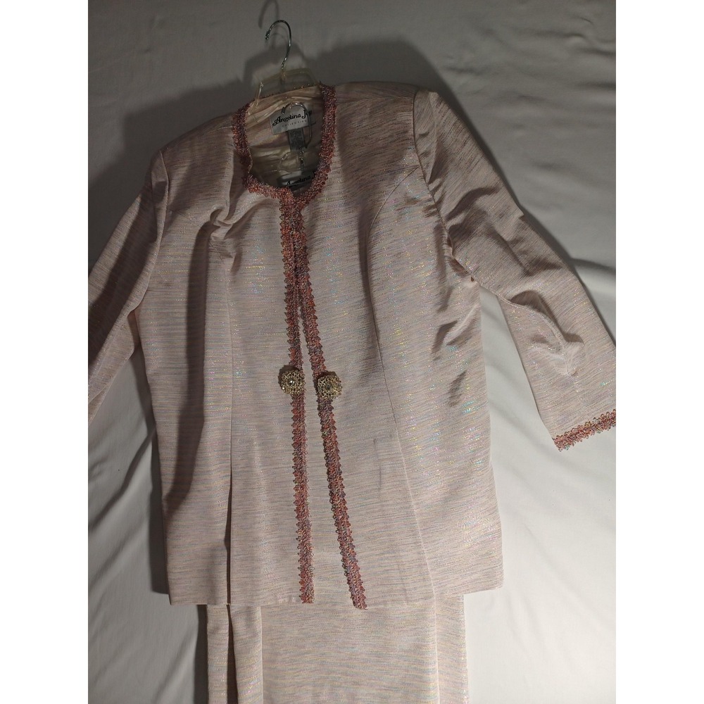 Angelina Joy Skirt‎ Suit Set Womens 20W Pink Metallic 3 Piece Jacket Shell Skirt